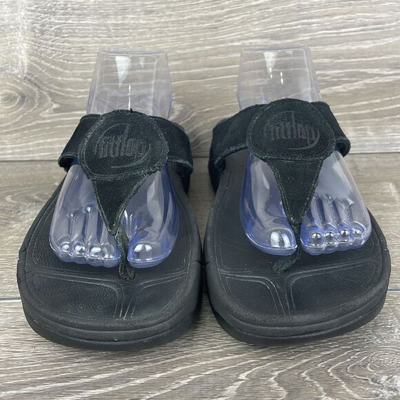 Fitflop Oasis Black Suede Women’s Sz 9 Slip On Thong Flip Flop Platform Sandals - Picture 2 of 10